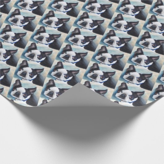 ZWART-WIT BOSTON TERRER CADEAUPAPIER (Hoek)