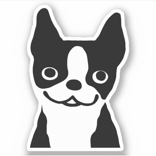 Zwart-wit Boston Terrier Cartoon Hond Vinyl Sticker (Voorkant)