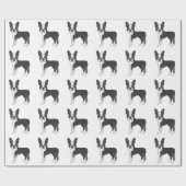 Zwart-wit Boston Terrier Cartoonhondpatroon Cadeaupapier (Vlak)