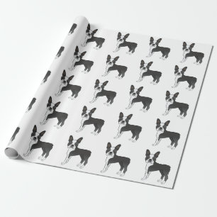Zwart-wit Boston Terrier Cartoonhondpatroon Cadeaupapier
