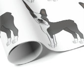 Zwart-wit Boston Terrier Cartoonhondpatroon Cadeaupapier (Rol Hoek)