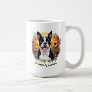 Zwart-wit Boston Terrier in een bloemrijk veld Koffiemok