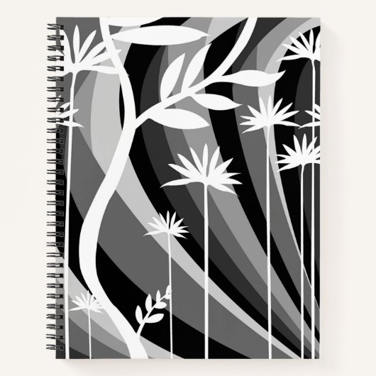 Zwart-wit botanisch afdrukken notitieboek (Voorkant)