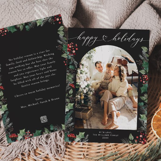 Zwart-wit botanisch bessenfoto  feestdagenkaart