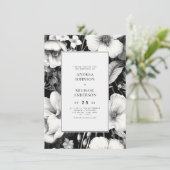Zwart Wit  Botanisch Donker Bloemen Bruiloft Kaart (Staand voorkant)