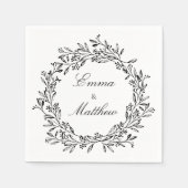 Zwart & Wit  Botanisch Elegant Bladgroen Servet (Voorkant)