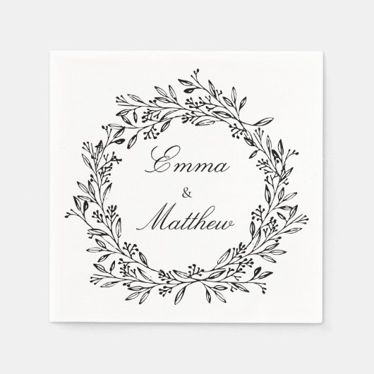 Zwart & Wit  Botanisch Elegant Bladgroen Servet (Voorkant)