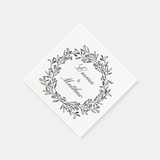 Zwart & Wit  Botanisch Elegant Bladgroen Servet (Hoek)