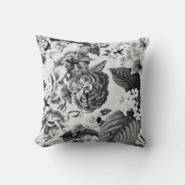 Zwart-wit, , botanisch en boeiend, Floral toile Kussen
