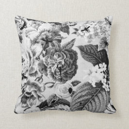 Zwart-wit, , botanisch en boeiend, Floral toile Kussen