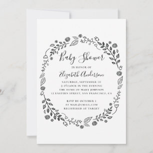 Zwart-wit botanisch gebladerte baby shower kaart