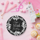 Zwart & Wit Botanisch Gelukkig 50ste Verjaardagsfe Papieren Bordje (Feest)
