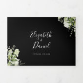 Zwart-wit botanisch groen foto bruiloft drieluik uitnodiging (Cover)