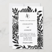 Zwart wit botanisch modern monogram bruiloft kaart (Voorkant)