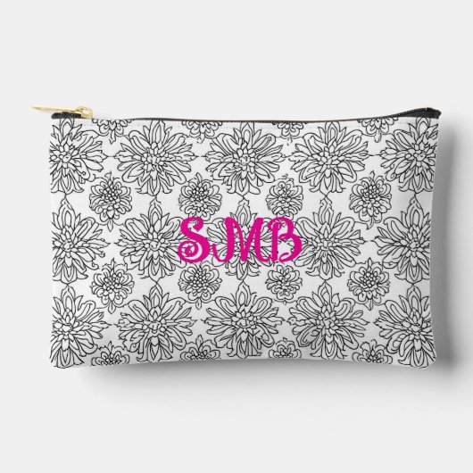 Zwart-wit Botanisch Monogram Bloemen Etui (Voorkant)