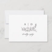 Zwart-wit botanisch monogram trouw RSVP kaartje (Voorkant)