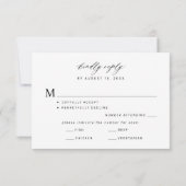 Zwart-wit botanisch monogram trouw RSVP kaartje (Achterkant)