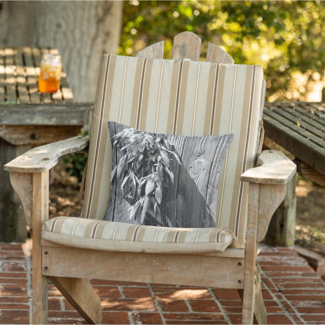 zwart wit botanisch noodhout buitenkussen (Stoel)