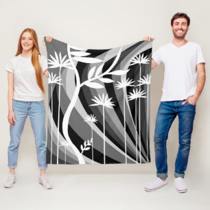 Zwart-wit botanisch ontwerp fleece deken