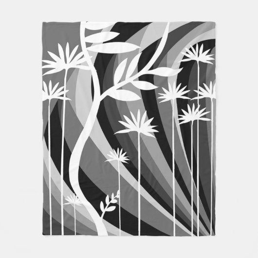 Zwart-wit botanisch ontwerp fleece deken (Voorkant)