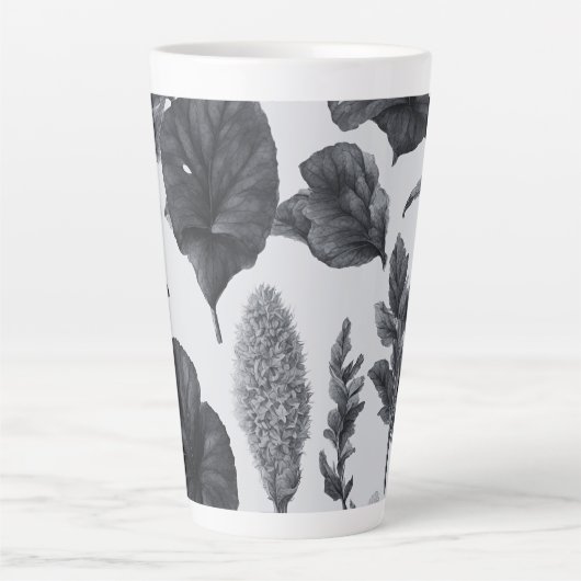  zwart-wit botanisch ontwerp groot latte mok (Voorkant)