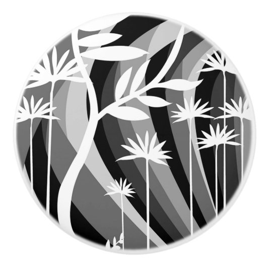 Zwart-wit botanisch ontwerp keramische knop (Voorkant)