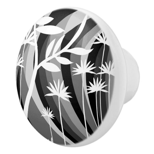 Zwart-wit botanisch ontwerp keramische knop (Rechts)