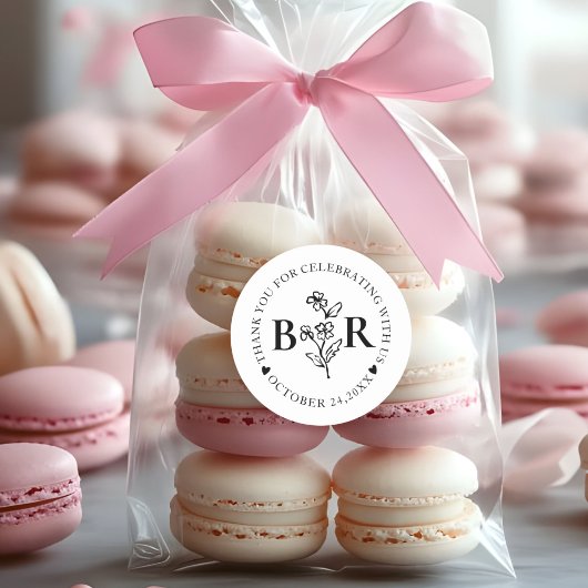 zwart-wit botanisch op maat gemaakt monogram ronde sticker