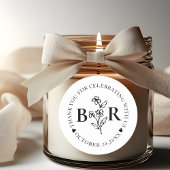 zwart-wit botanisch op maat gemaakt monogram ronde sticker