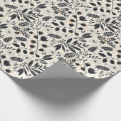 Zwart-wit Botanisch Patroon Rustieke Kerst Cadeaupapier (Hoek)
