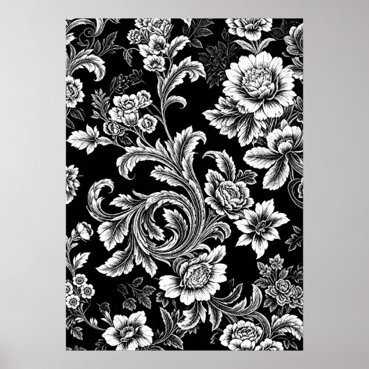 Zwart wit botanisch Poster of ontkoppelpapier (Voorkant)