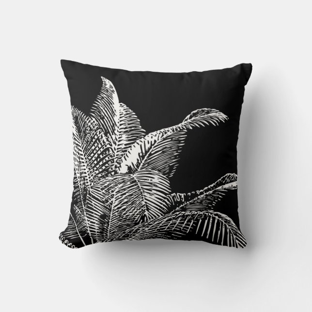 Zwart-wit botanisch | Tropische palm Kussen (Voorkant)