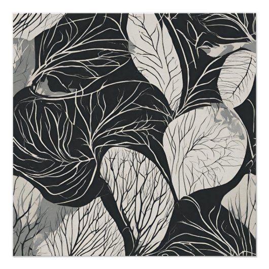 Zwart-wit botanische blad kunst perfect poster (Voorkant)