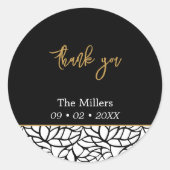 Zwart & Wit Botanische Familienaam Datum Dank u Ronde Sticker (Voorkant)