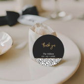 Zwart & Wit Botanische Familienaam Datum Dank u Ronde Sticker