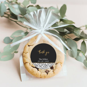 Zwart & Wit Botanische Familienaam Datum Dank u Ronde Sticker