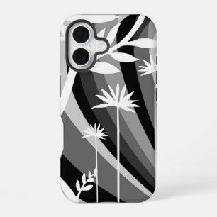 Zwart-wit Botanische illustratie gebogen Terug iPhone 16 Hoesje
