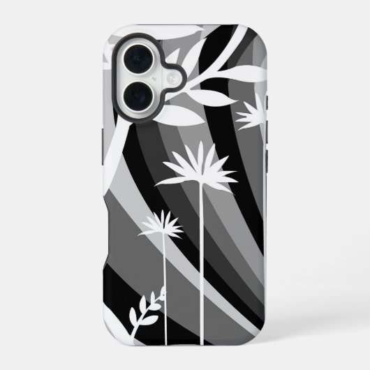 Zwart-wit Botanische illustratie gebogen Terug iPhone 16 Hoesje (Achterkant)