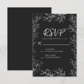 Zwart Wit Botanische Lijn Kunst Trouwen RSVP Kaartje (Voorkant / Achterkant)