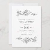 Zwart-wit Botanische lijntekeningen | Bruiloft Kaart (Voorkant)