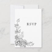 Zwart-wit botanische madeliefjes QR-code bruiloft RSVP Kaartje (Voorkant)