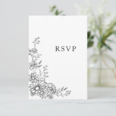 Zwart-wit botanische madeliefjes QR-code bruiloft RSVP Kaartje (Staand voorkant)