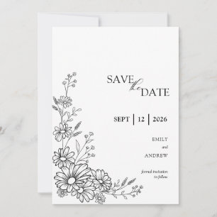 Zwart-Wit Botanische Margriet Tuin Trouwdag Save The Date