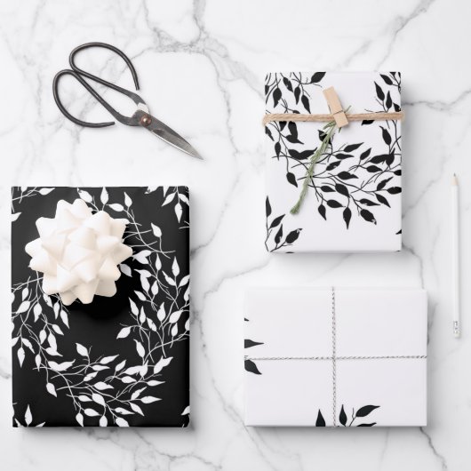 Zwart-wit botanische print inpakpapier vel (Voorkant)