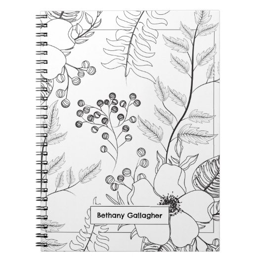 Zwart-wit botanische schets | Gepersonaliseerd Notitieboek (Voorkant)