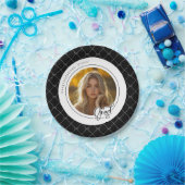 Zwart Wit Bow Foto Afstuderen Party Paper Bord (Feest)