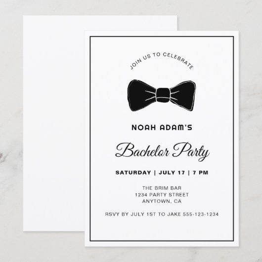 Zwart & Wit Bow Stropdas Moderne vrijgezellenfeest Kaart (Voorkant / Achterkant)