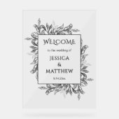 Zwart & Wit Branch & Bladeren Acryl Trouwteken Acryl Bord (Voorkant)