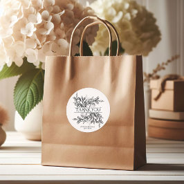 Zwart & Wit Branch & Bladeren Huwelijk Ronde Sticker