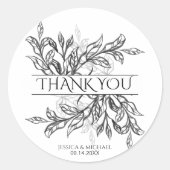Zwart & Wit Branch & Bladeren Huwelijk Ronde Sticker (Voorkant)